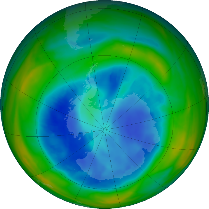Antarctic ozone map for 14 August 2021